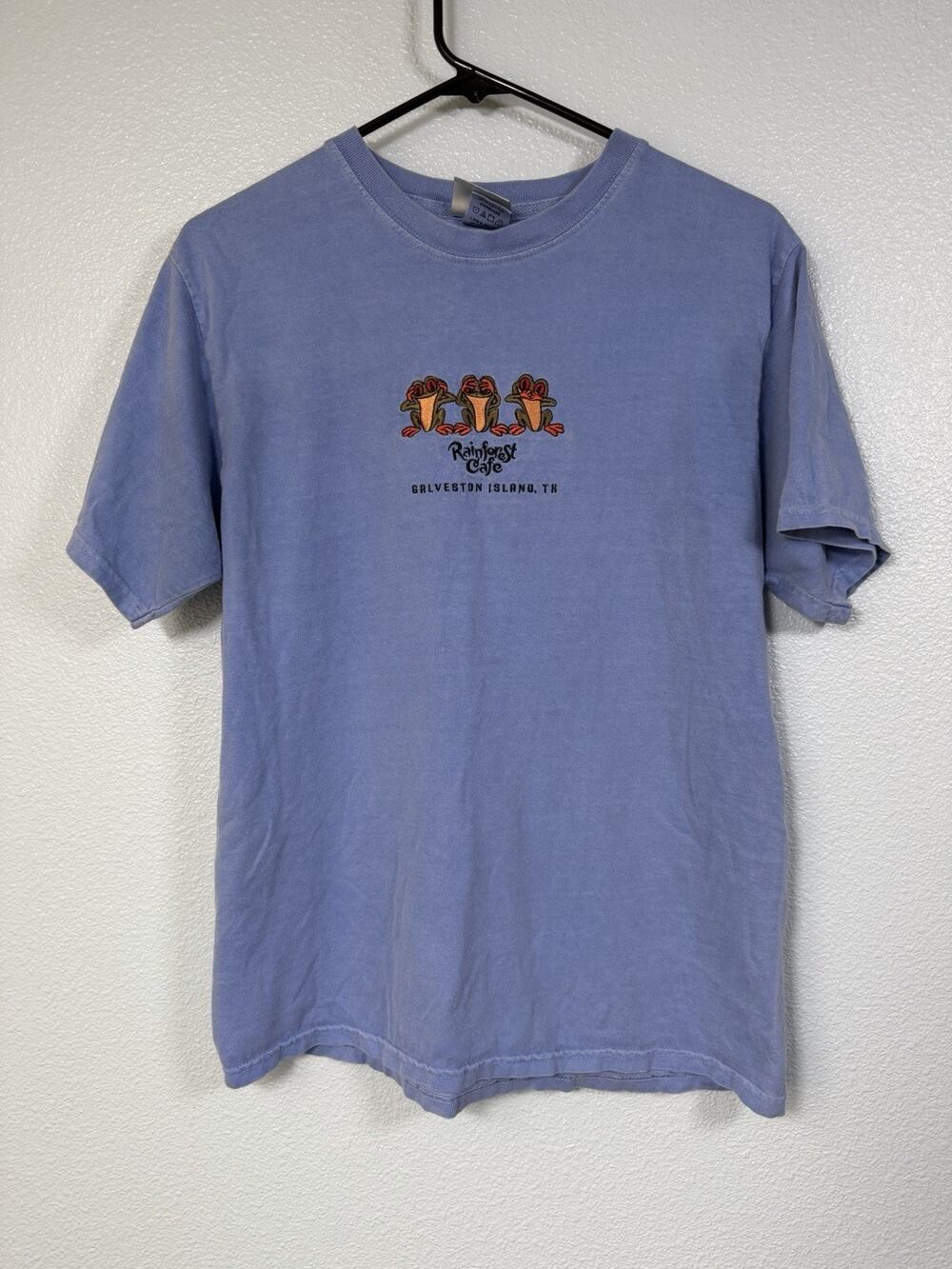 Rainforest Cafe T Shirt Small Embroidered Frogs Blue Souvenir
